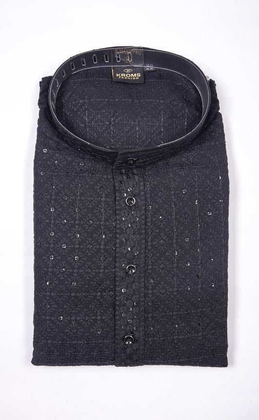 Kroms fashion men sequin kurta Black kromsFashion