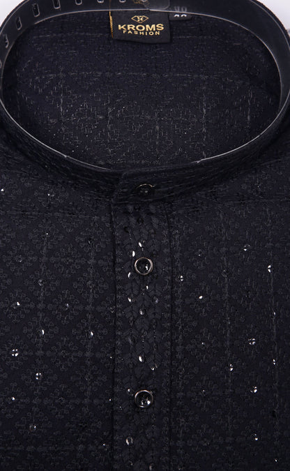 Kroms fashion men sequin kurta Black kromsFashion