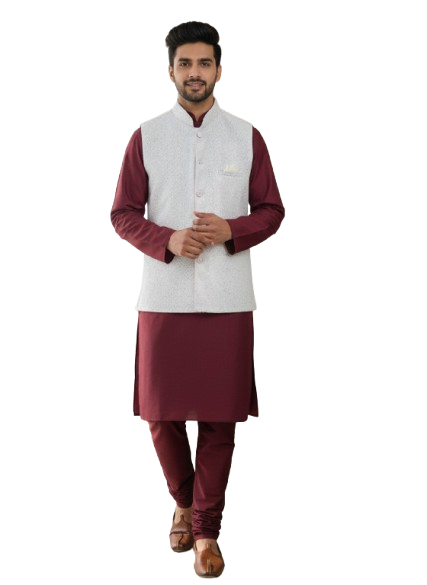 Kroms Fashion Men Nehru Jacket White Shimmer kromsFashion