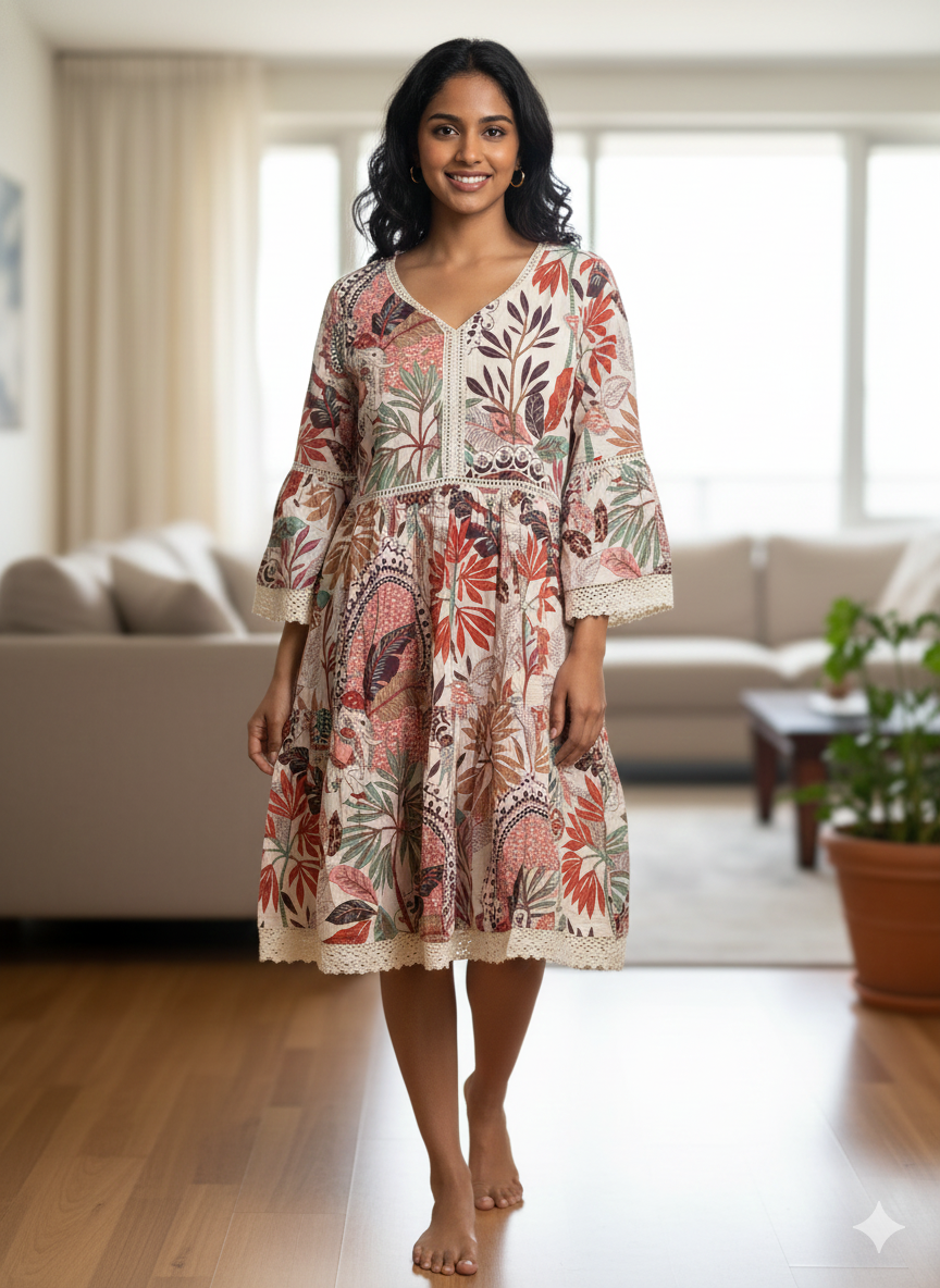 Women Dress Beautiful Flower Print kromsFashion