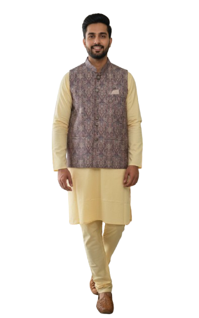 Men Nehru Jacket Beige Color kroms fashion