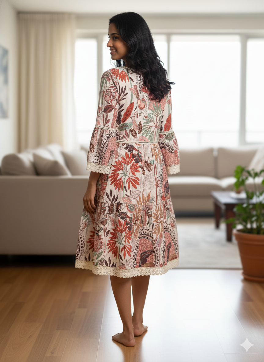 Women Dress Beautiful Flower Print kromsFashion