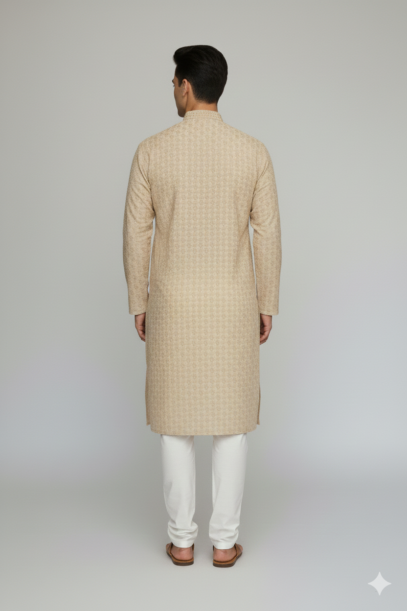 Kroms Fashion Men Sequin Kurta Chikoo Color kromsFashion