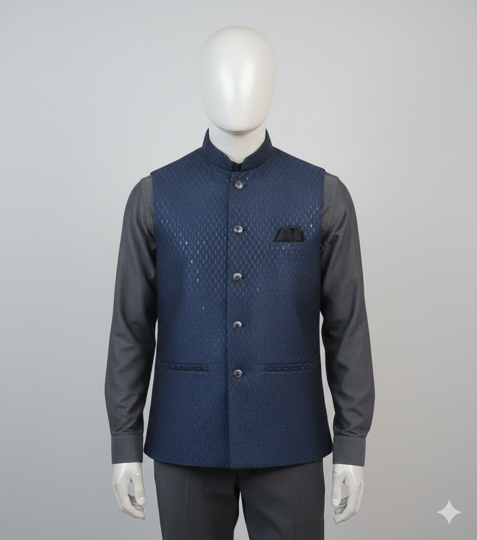 Men Nehru Jacket Blue Color kromsFashion