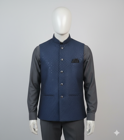 Men Nehru Jacket Blue Color kromsFashion