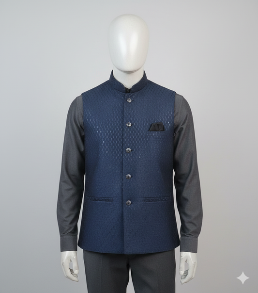 Men Nehru Jacket Blue Color kromsFashion