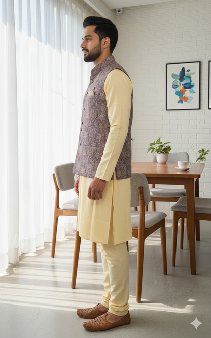 Men Nehru Jacket Beige Color kroms fashion