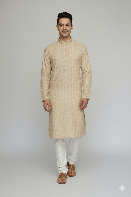 Kroms Fashion Men Sequin Kurta Chikoo Color kromsFashion
