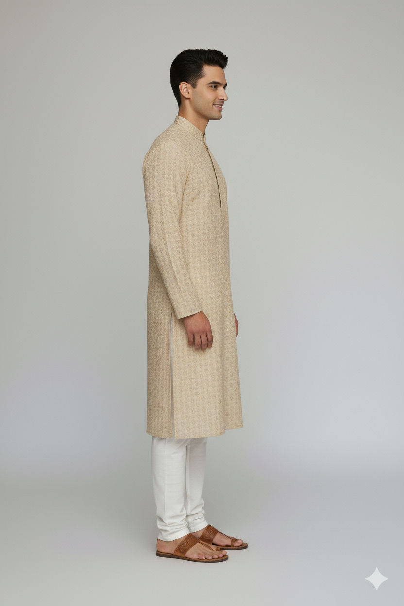 Kroms Fashion Men Sequin Kurta Chikoo Color kromsFashion