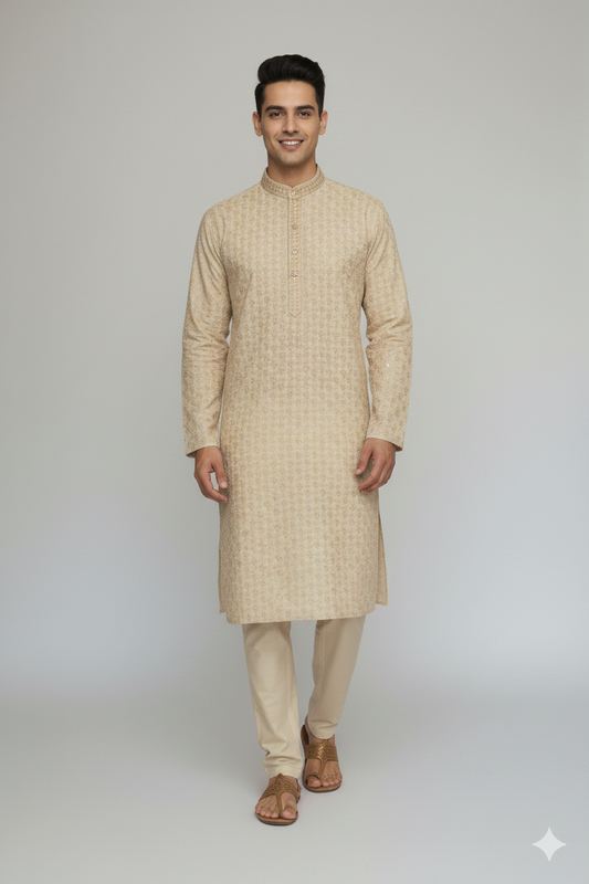 Kroms Fashion Men Sequin Kurta Chikoo Color kromsFashion