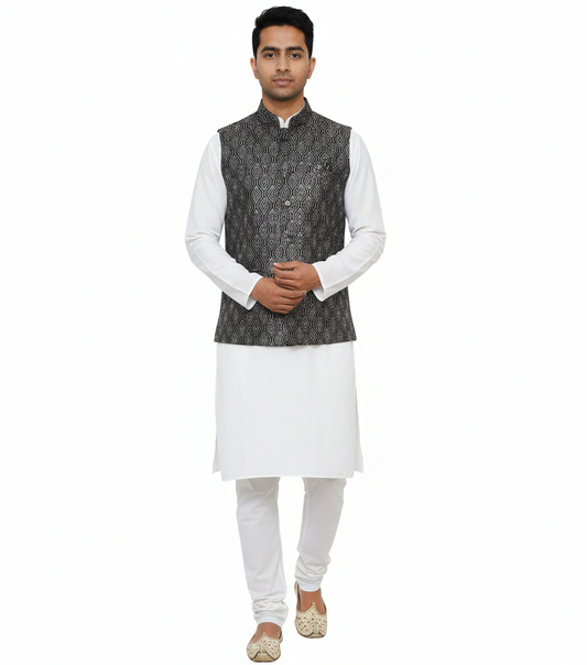 Men Nehru Jacket Black Glitter kroms fashion