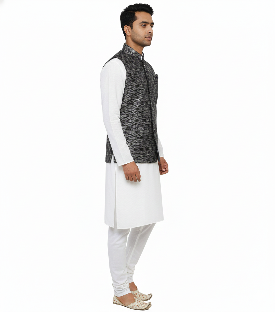 Men Nehru Jacket Black Glitter kroms fashion