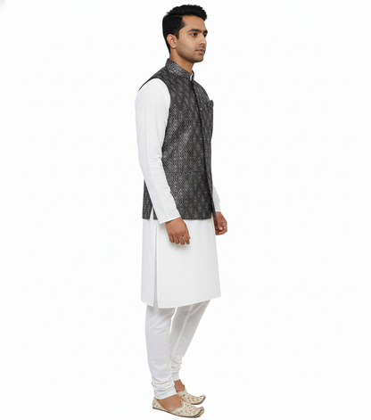 Men Nehru Jacket Black Glitter kroms fashion