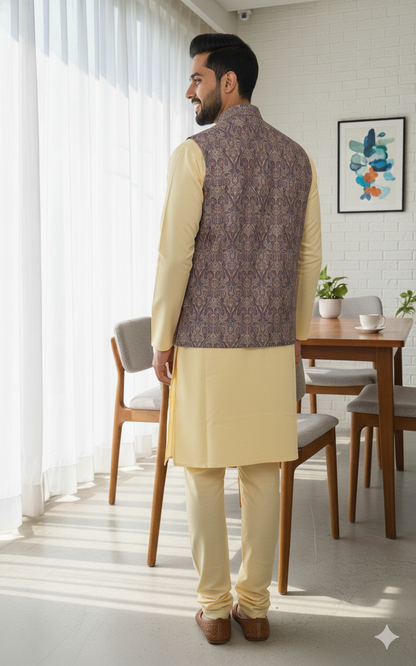 Men Nehru Jacket Beige Color kroms fashion