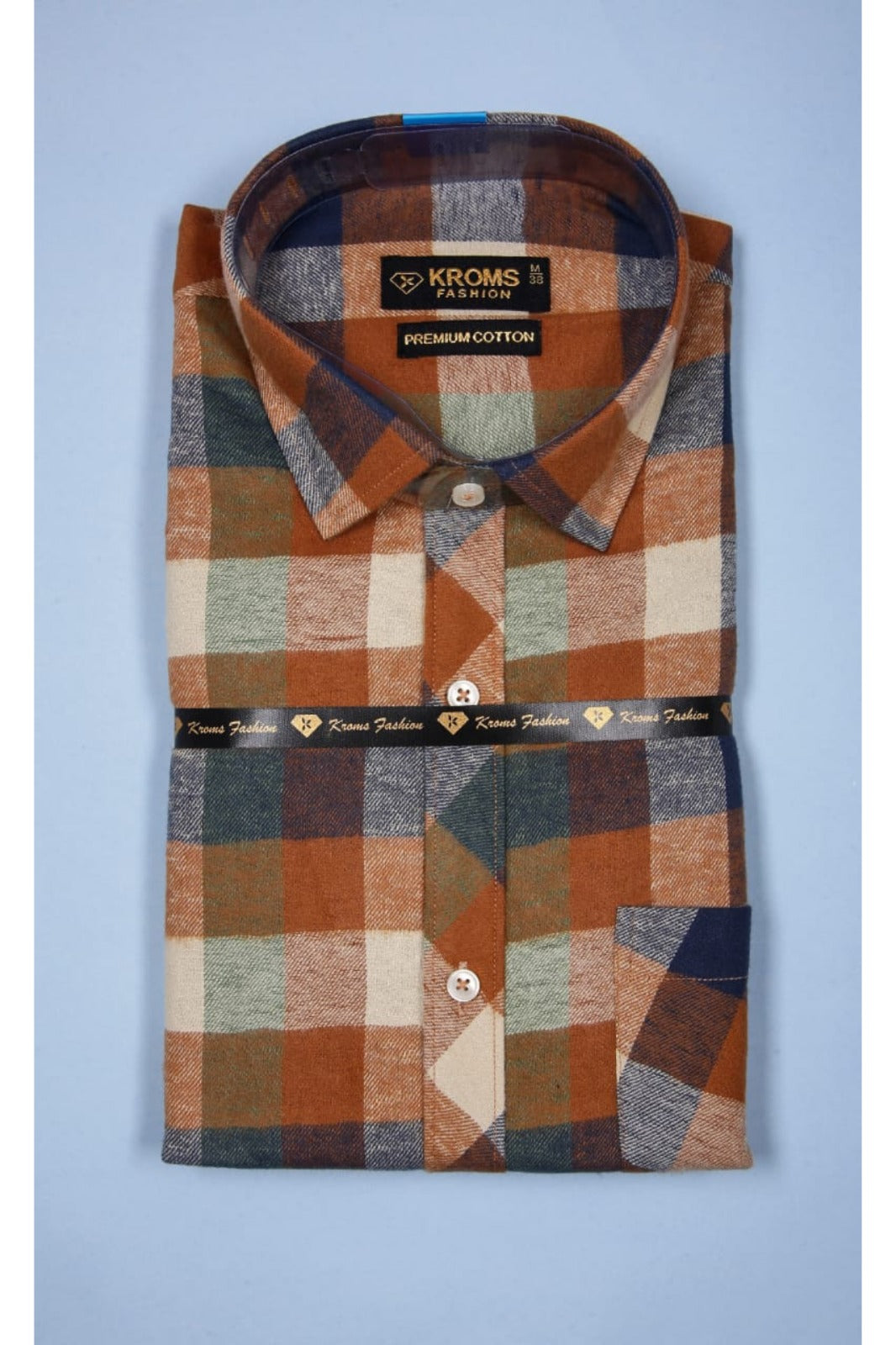 Kroms fashion men shirt Bluish Brown Checked kroms fashion
